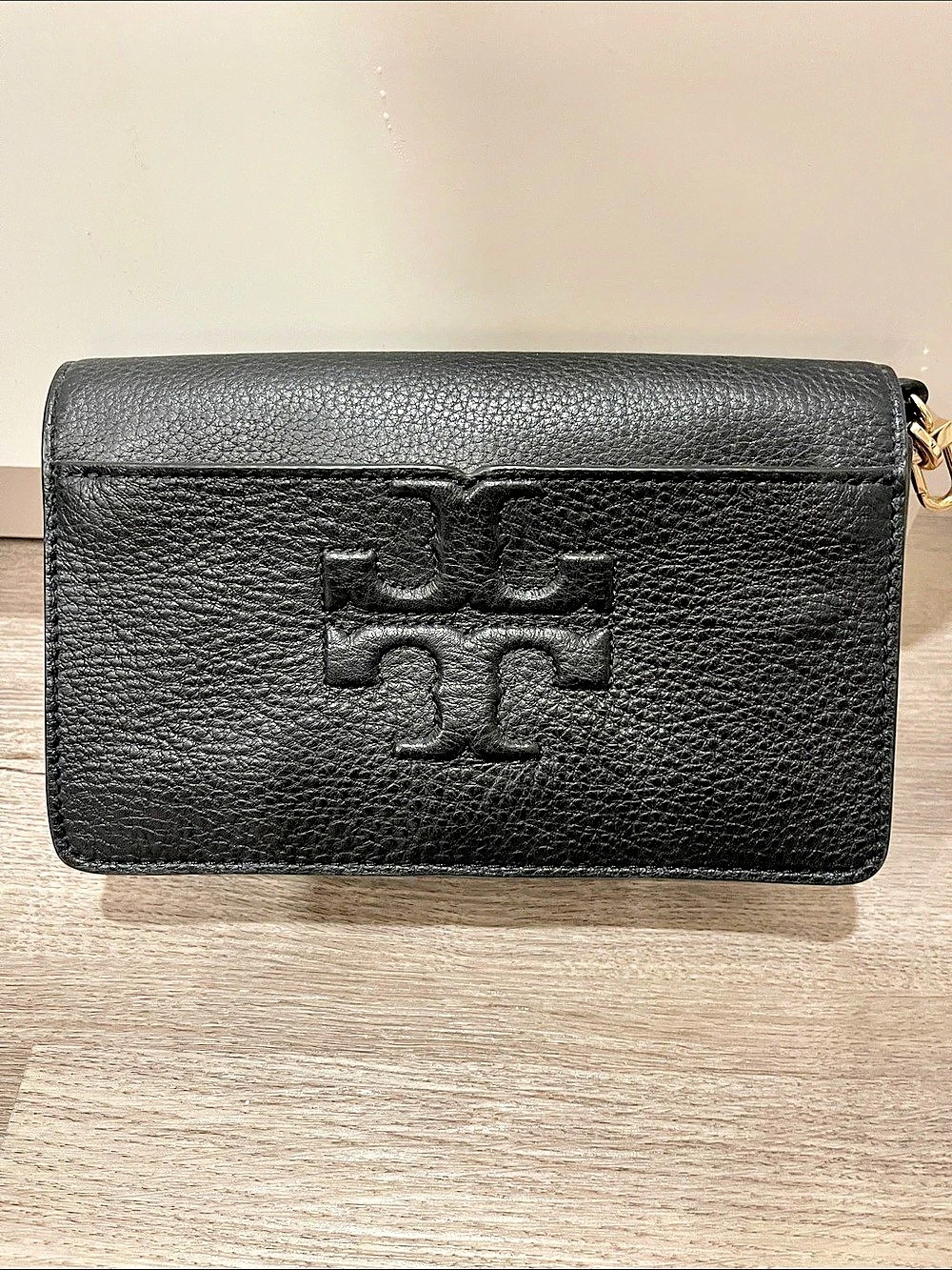 Tory Burch Black Pebbled Leather Front Flap Crossbody Bag